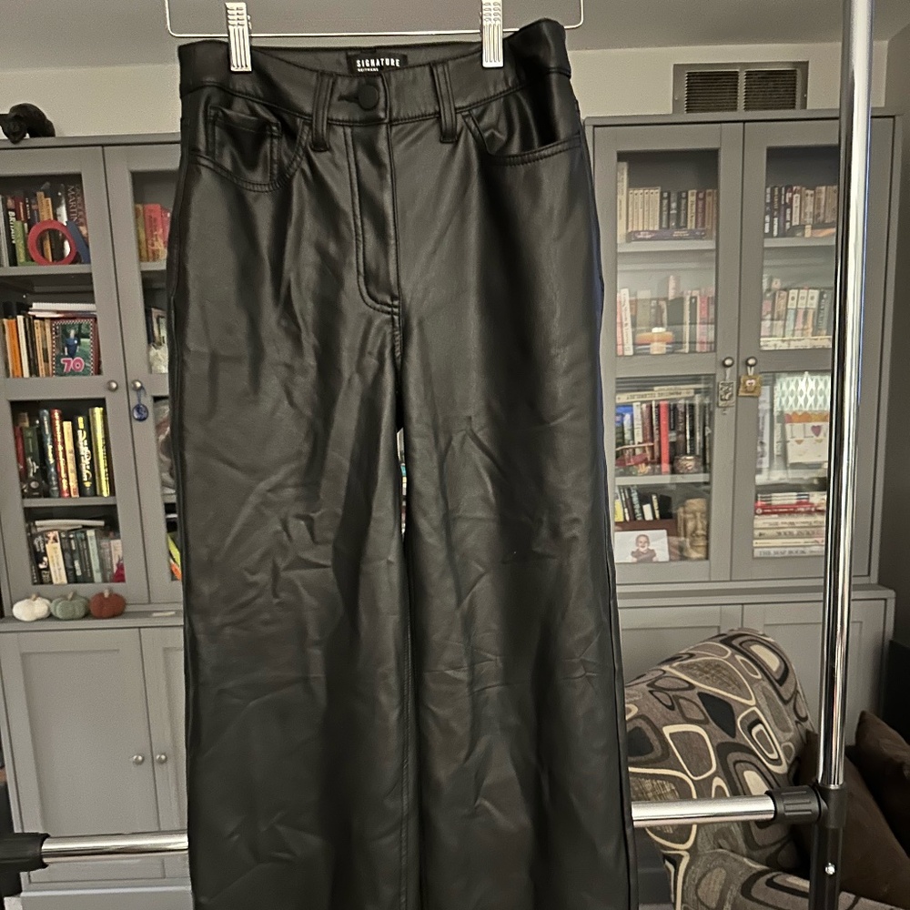 Faux-leather wide leg pants